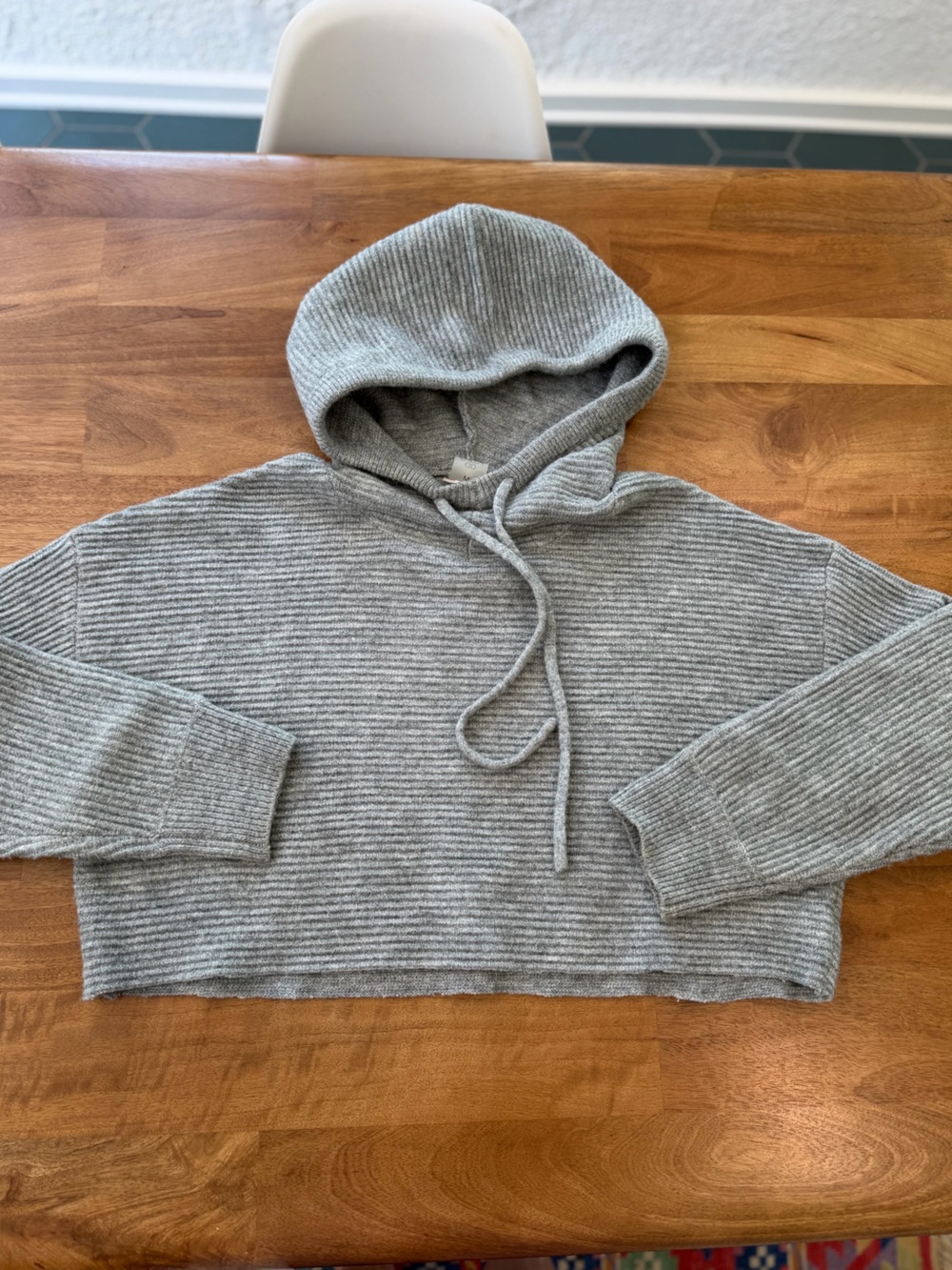 Calia Gray Ribbed Hooded Women’s Cropped Sweater Size Medium - Picture 1 of 10